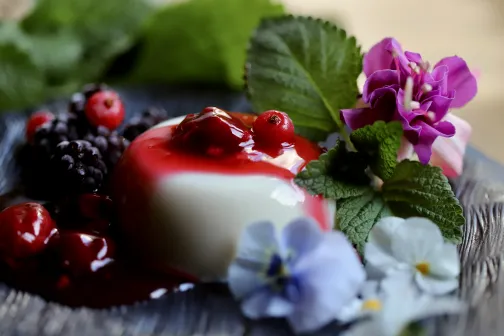 Wegańska Panna Cotta z wiśniową frużeliną vegestyl