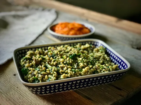 Kaszotto z bakłażanem i pieczarkami vegestyl